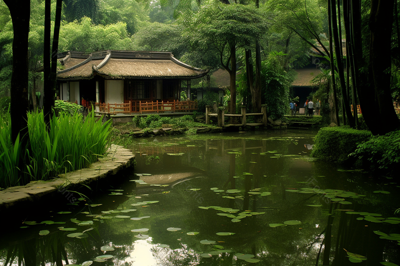 绿色郁郁葱葱茂密茂盛河流竹子园林景区摄影背景,高清,摄影图,摄影图片,图片大全,摄影图免费下载